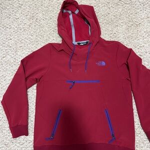 The North Face Red Fleece Hoodie with Gray Trim